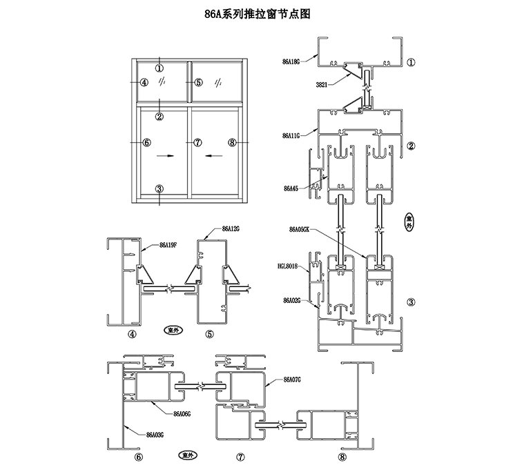 86A系列推拉窗節(jié)點(diǎn)圖